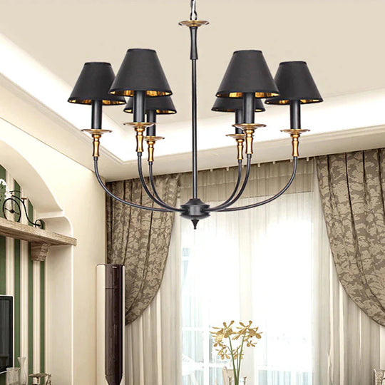 Traditional Cone Shape Chandelier 3/4/6 - Head Fabric Hanging Pendant In Black/Chrome With Swooping
