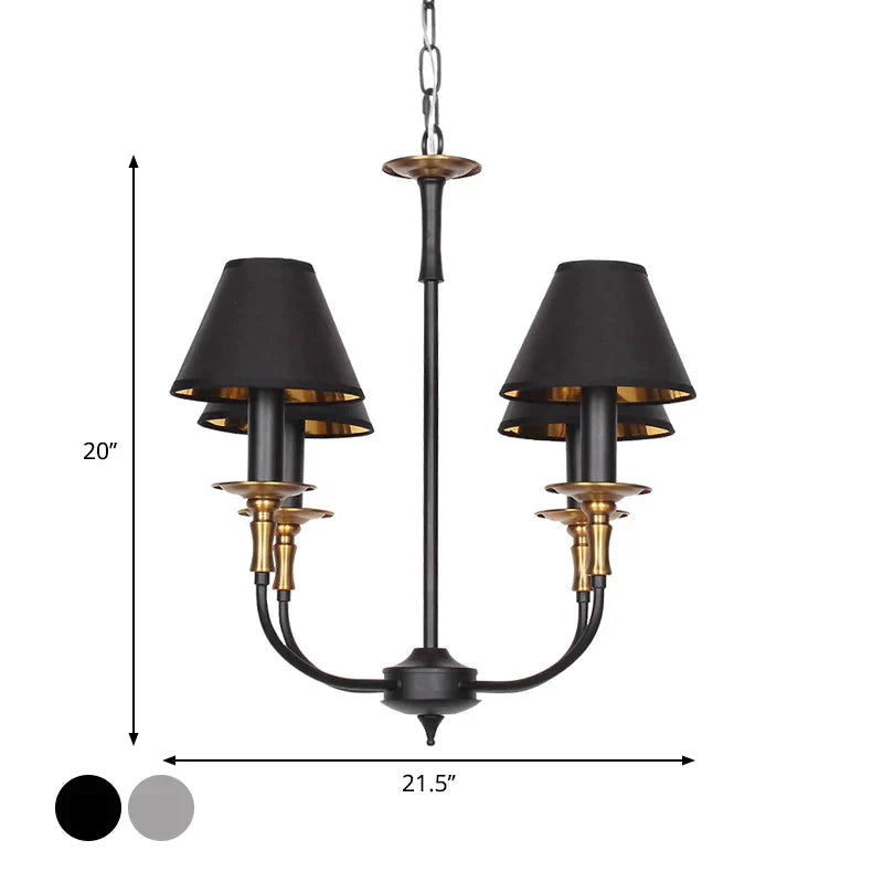 Traditional Cone Shape Chandelier 3/4/6 - Head Fabric Hanging Pendant In Black/Chrome With Swooping