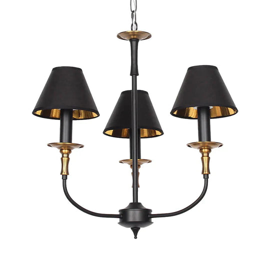 Traditional Cone Shape Chandelier 3/4/6 - Head Fabric Hanging Pendant In Black/Chrome With Swooping