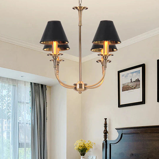 Fabric Tapered Chandelier Pendant Contemporary 3/4/6 Heads Black And Gold Hanging Ceiling Light