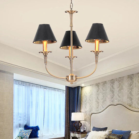 Fabric Tapered Chandelier Pendant Contemporary 3/4/6 Heads Black And Gold Hanging Ceiling Light
