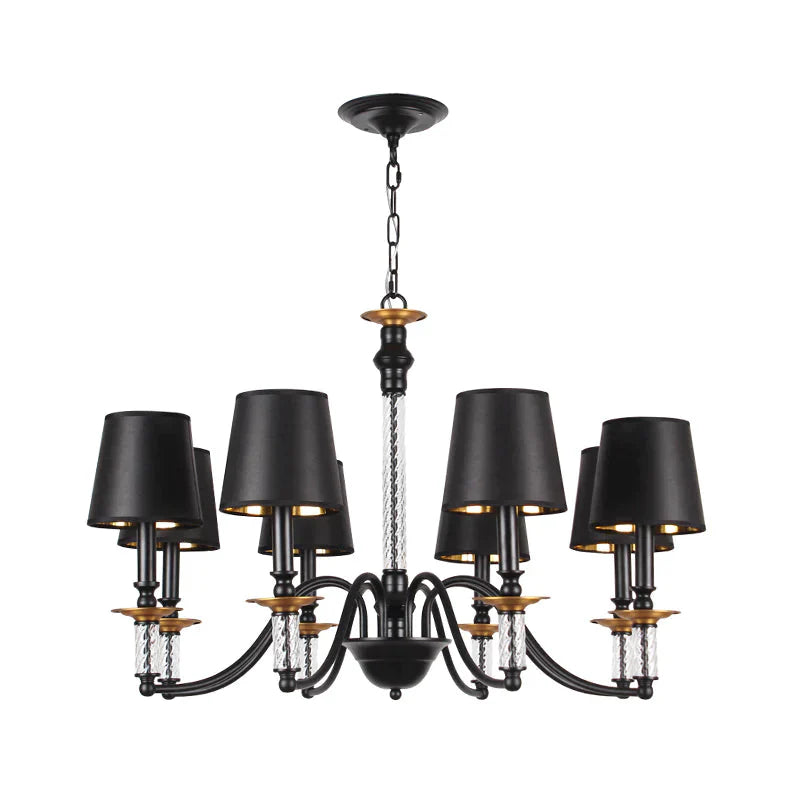 3/5/6 Lights Linen Chandelier Traditional Black Conical Living Room Suspended Lighting Fixture