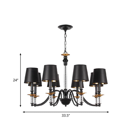 3/5/6 Lights Linen Chandelier Traditional Black Conical Living Room Suspended Lighting Fixture