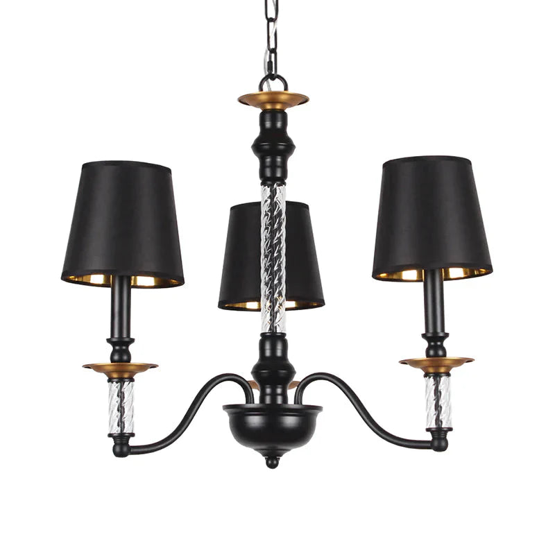 3/5/6 Lights Linen Chandelier Traditional Black Conical Living Room Suspended Lighting Fixture