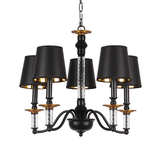 3/5/6 Lights Linen Chandelier Traditional Black Conical Living Room Suspended Lighting Fixture