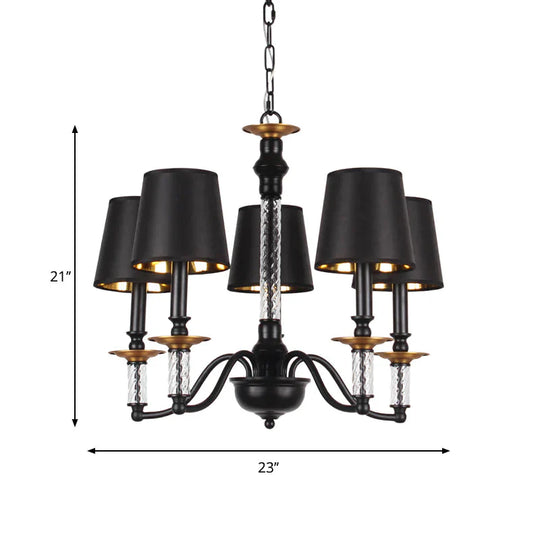 3/5/6 Lights Linen Chandelier Traditional Black Conical Living Room Suspended Lighting Fixture