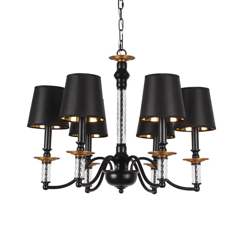 3/5/6 Lights Linen Chandelier Traditional Black Conical Living Room Suspended Lighting Fixture