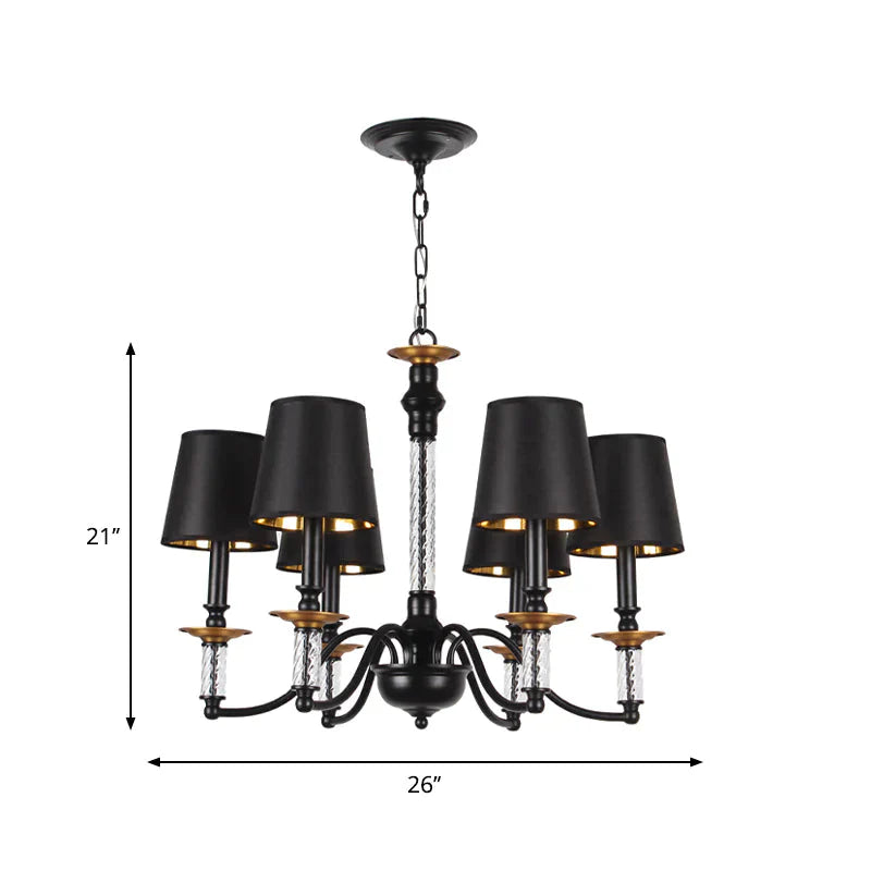 3/5/6 Lights Linen Chandelier Traditional Black Conical Living Room Suspended Lighting Fixture