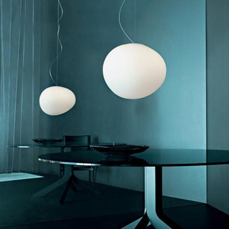 Laura - Cream Floating Pebble Dining Room Pendant Lamp Glass 1 Head Minimalist Hanging Ceiling