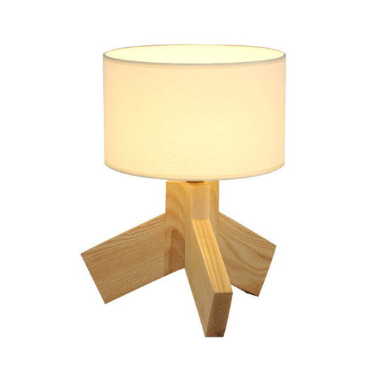 Chloe - [Nordic Drum Fabric Table Light Nordic Single Bulb Wood 3 - Leg Night Stand Lamp For Bedroom