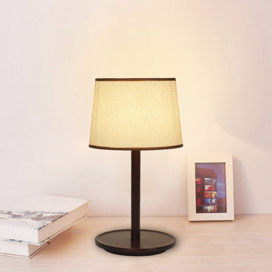 Marta - Nordic Tapered Shade Table Lamp Style Fabric 1 - Light Beige/Dark Brown Nightstand Light