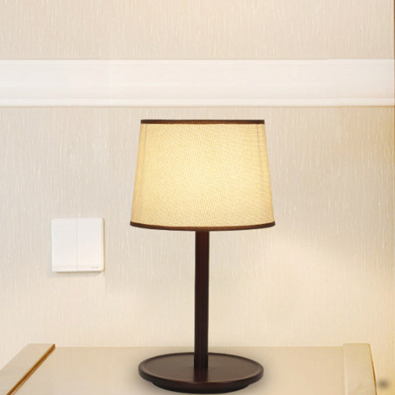 Marta - Nordic Tapered Shade Table Lamp Style Fabric 1 - Light Beige/Dark Brown Nightstand Light