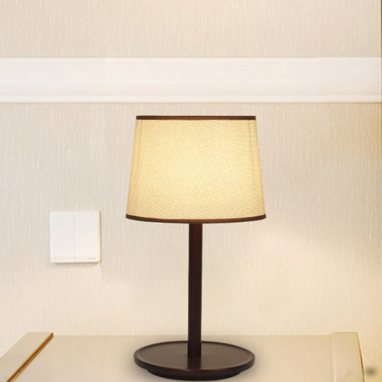 Marta - Nordic Tapered Shade Table Lamp Style Fabric 1 - Light Beige/Dark Brown Nightstand Light