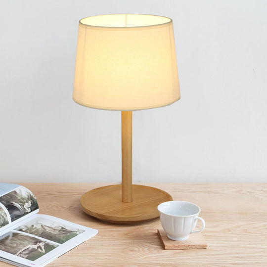 Marta - Nordic Tapered Shade Table Lamp Style Fabric 1 - Light Beige/Dark Brown Nightstand Light