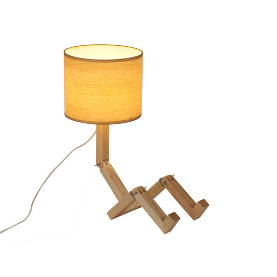 Valentina - Wooden Man - Shaped Table Lamp With Book Rack And Fabric Shade