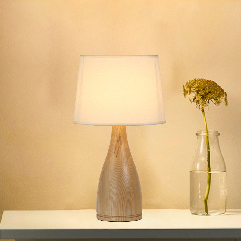 Gloria - Wooden Tapered Drum Night Light Minimal Fabric Single Bedside Table Lighting With Vase