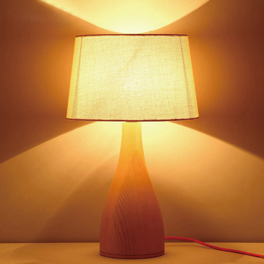 Gloria - Wooden Tapered Drum Night Light Minimal Fabric Single Bedside Table Lighting With Vase
