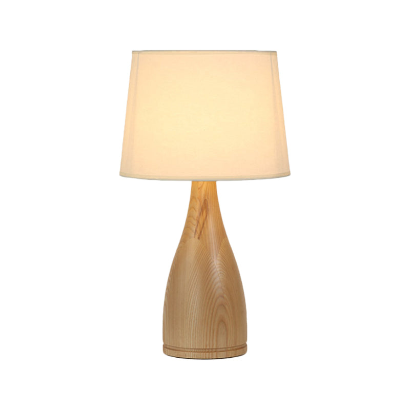 Gloria - Wooden Tapered Drum Night Light Minimal Fabric Single Bedside Table Lighting With Vase