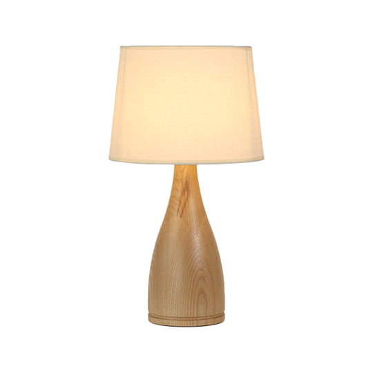 Gloria - Wooden Tapered Drum Night Light Minimal Fabric Single Bedside Table Lighting With Vase