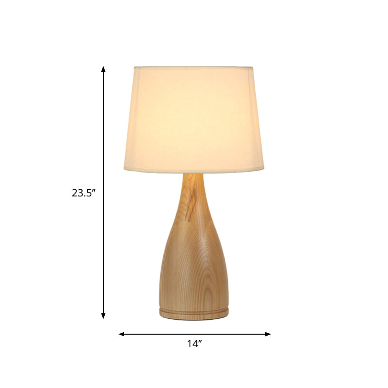 Gloria - Wooden Tapered Drum Night Light Minimal Fabric Single Bedside Table Lighting With Vase