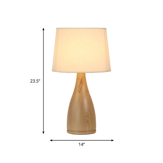 Gloria - Wooden Tapered Drum Night Light Minimal Fabric Single Bedside Table Lighting With Vase