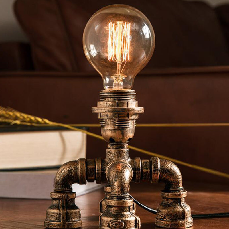 Édith - Bronze Warehouse Style Iron Table Light: Single - Bulb Robot Nightstand / B