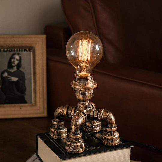 Édith - Bronze Warehouse Style Iron Table Light: Single - Bulb Robot Nightstand