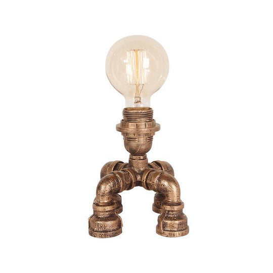 Édith - Bronze Warehouse Style Iron Table Light: Single - Bulb Robot Nightstand