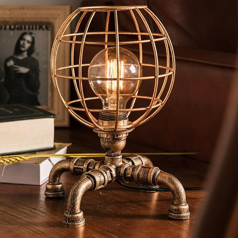Édith - Bronze Warehouse Style Iron Table Light: Single - Bulb Robot Nightstand / D