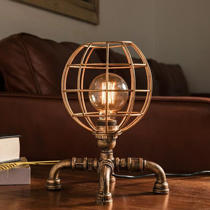 Édith - Bronze Warehouse Style Iron Table Light: Single - Bulb Robot Nightstand