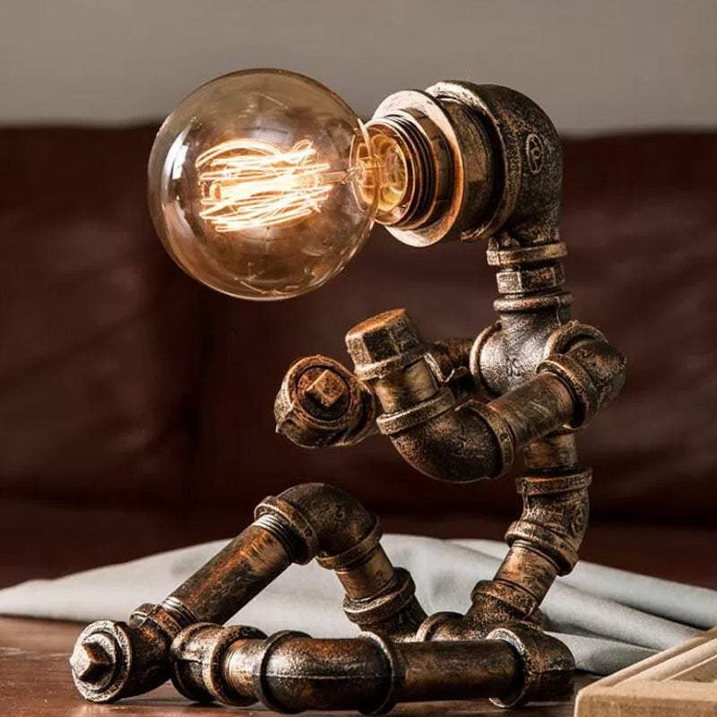 Édith - Bronze Warehouse Style Iron Table Light: Single - Bulb Robot Nightstand / E
