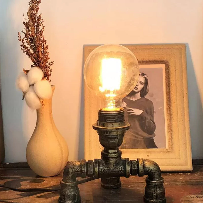 Édith - Bronze Warehouse Style Iron Table Light: Single - Bulb Robot Nightstand / A