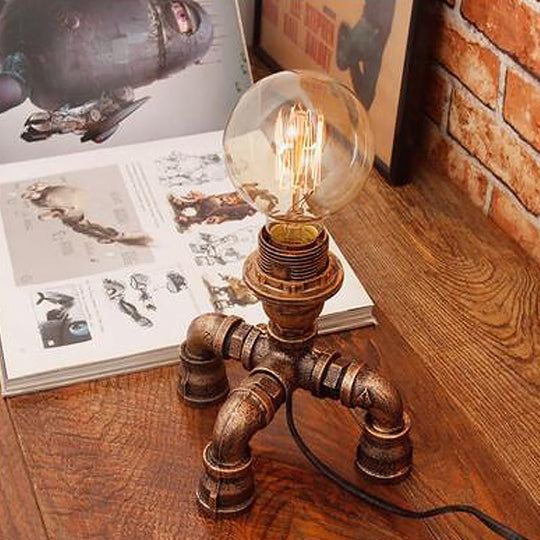 Édith - Bronze Warehouse Style Iron Table Light: Single - Bulb Robot Nightstand