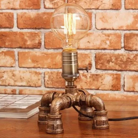 Édith - Bronze Warehouse Style Iron Table Light: Single - Bulb Robot Nightstand / C