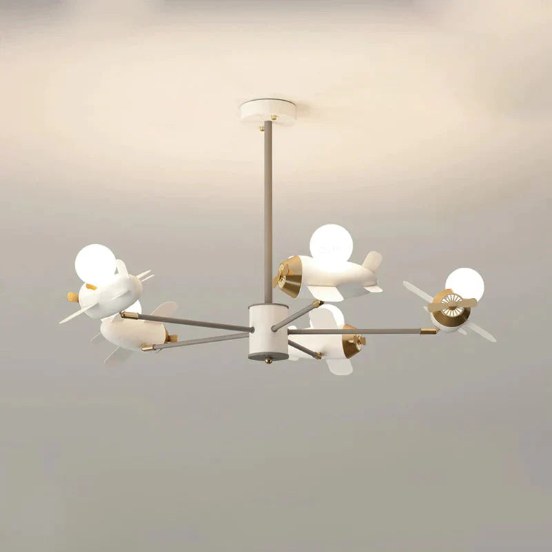 Airplane Pendant Chandelier Cartoon Metal 5/8 Heads White Hanging Light Fixture For Kids Bedroom