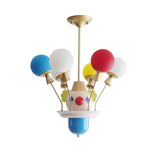 Kid Bedroom Clown Chandelier With Balloon Glass Resin Modern Multi - Color Pendant Light