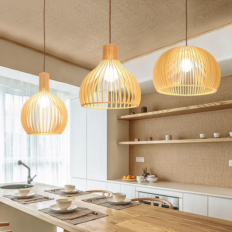 Yvette - Asian Bamboo Flared Pendant Lamp: Beige Hanging Light Fixture