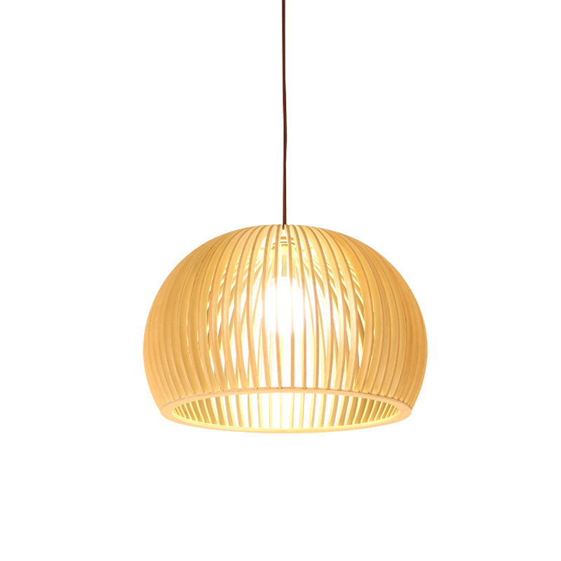 Yvette - Asian Bamboo Flared Pendant Lamp: Beige Hanging Light Fixture