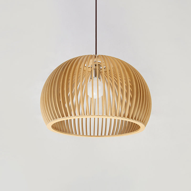 Yvette - Asian Bamboo Flared Pendant Lamp: Beige Hanging Light Fixture