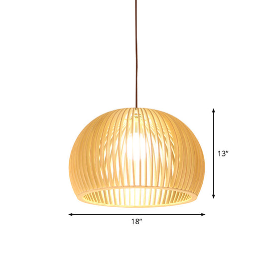 Yvette - Asian Bamboo Flared Pendant Lamp: Beige Hanging Light Fixture