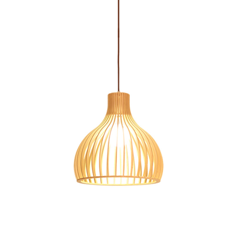 Yvette - Asian Bamboo Flared Pendant Lamp: Beige Hanging Light Fixture