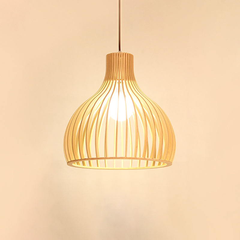 Yvette - Asian Bamboo Flared Pendant Lamp: Beige Hanging Light Fixture