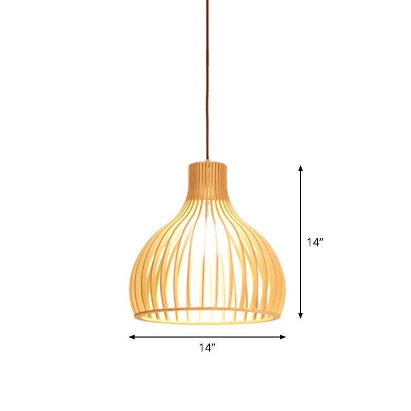 Yvette - Asian Bamboo Flared Pendant Lamp: Beige Hanging Light Fixture