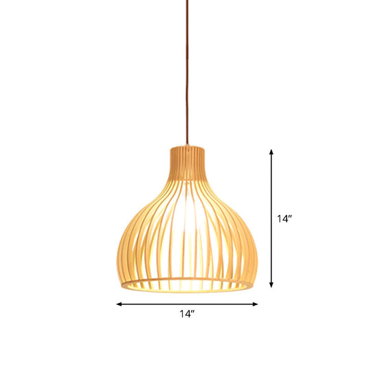 Yvette - Asian Bamboo Flared Pendant Lamp: Beige Hanging Light Fixture