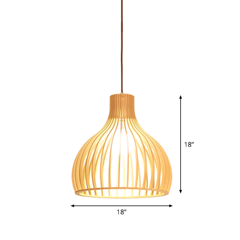 Yvette - Asian Bamboo Flared Pendant Lamp: Beige Hanging Light Fixture