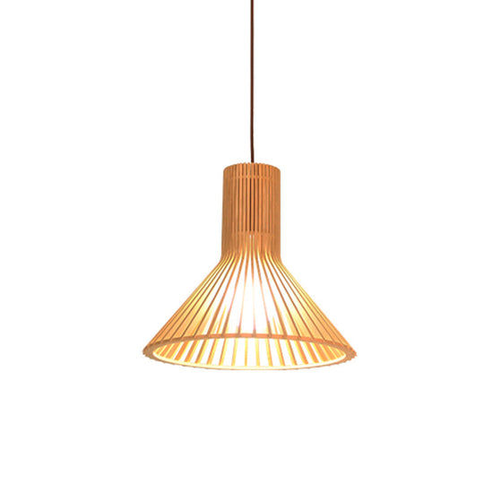 Yvette - Asian Bamboo Flared Pendant Lamp: Beige Hanging Light Fixture