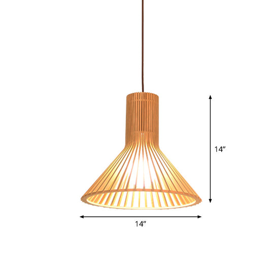 Yvette - Asian Bamboo Flared Pendant Lamp: Beige Hanging Light Fixture