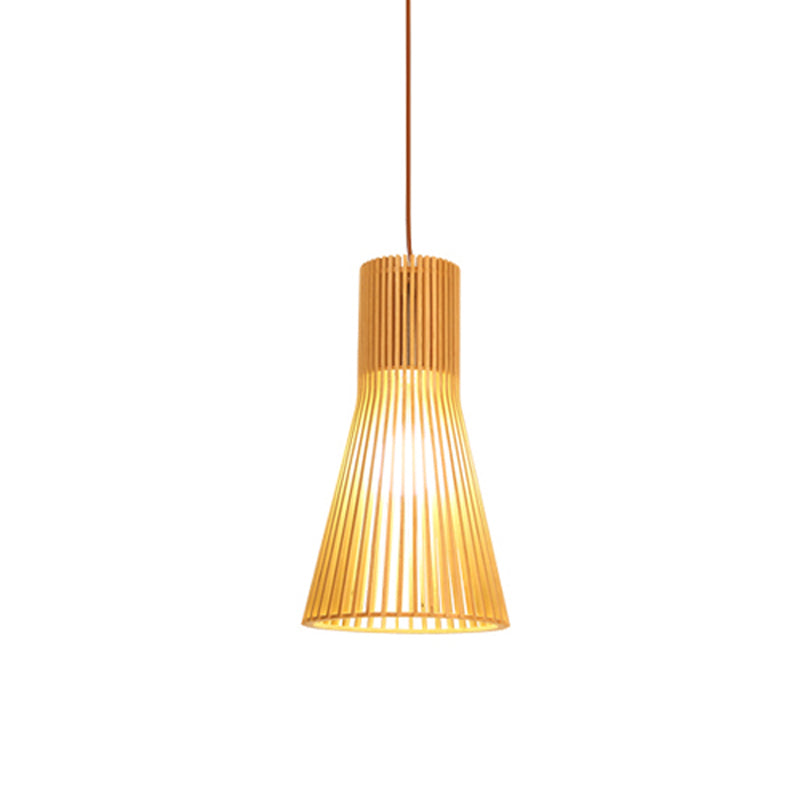 Yvette - Asian Bamboo Flared Pendant Lamp: Beige Hanging Light Fixture