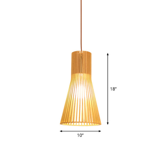 Yvette - Asian Bamboo Flared Pendant Lamp: Beige Hanging Light Fixture