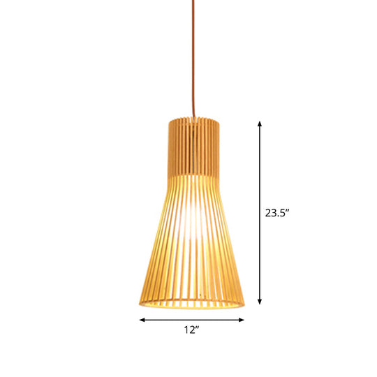 Yvette - Asian Bamboo Flared Pendant Lamp: Beige Hanging Light Fixture